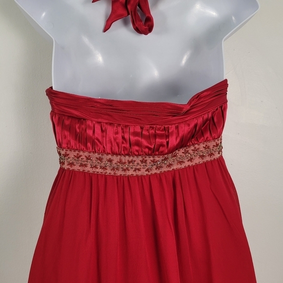 Adrianna Papell Scarlett Red Beaded Waist Pleated Bust Cocktail Dress - Picture 9 of 13